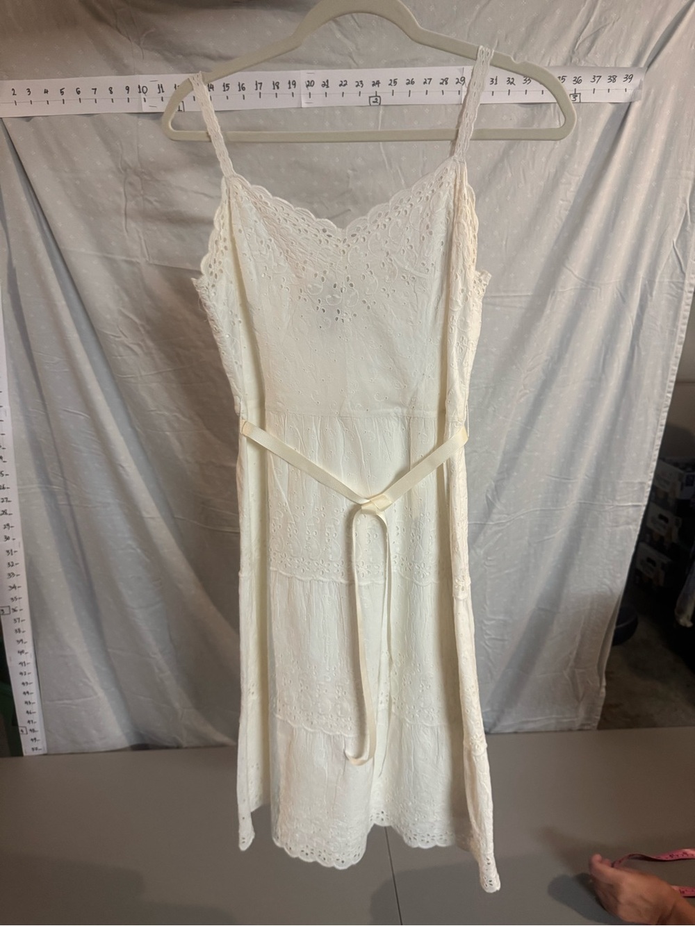 Cream Eyelet cotton Knee Length Slip Dress
